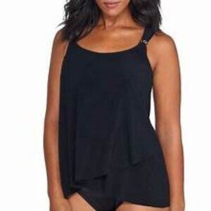 Miraclesuit Razzle Dazzle Underwire Black Tankini Top Women's Size 12DD
